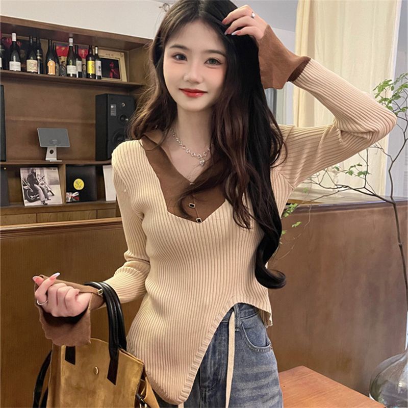 Jiashucheng Áo Sweater Tay Dài Cổ Chữ V Dáng Ôm Phong Cách Mùa Thu Mới Cho Nữ