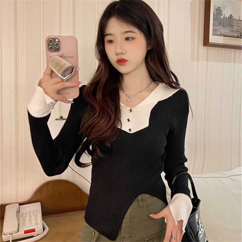 Jiashucheng Áo Sweater Tay Dài Cổ Chữ V Dáng Ôm Phong Cách Mùa Thu Mới Cho Nữ