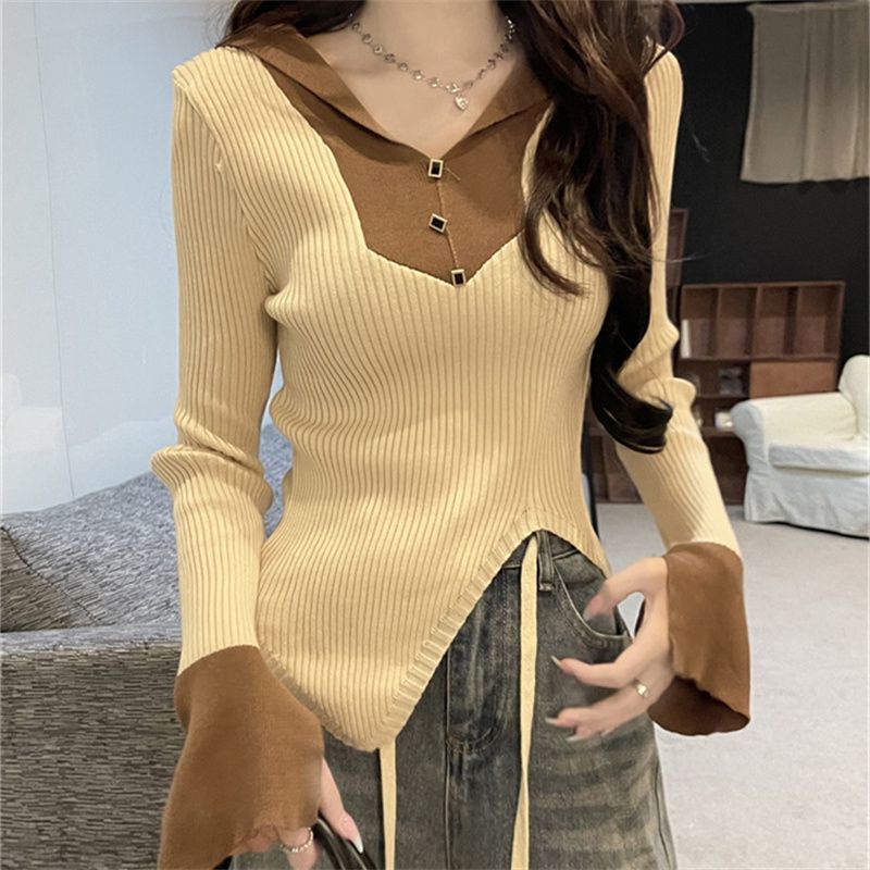 Jiashucheng Áo Sweater Tay Dài Cổ Chữ V Dáng Ôm Phong Cách Mùa Thu Mới Cho Nữ