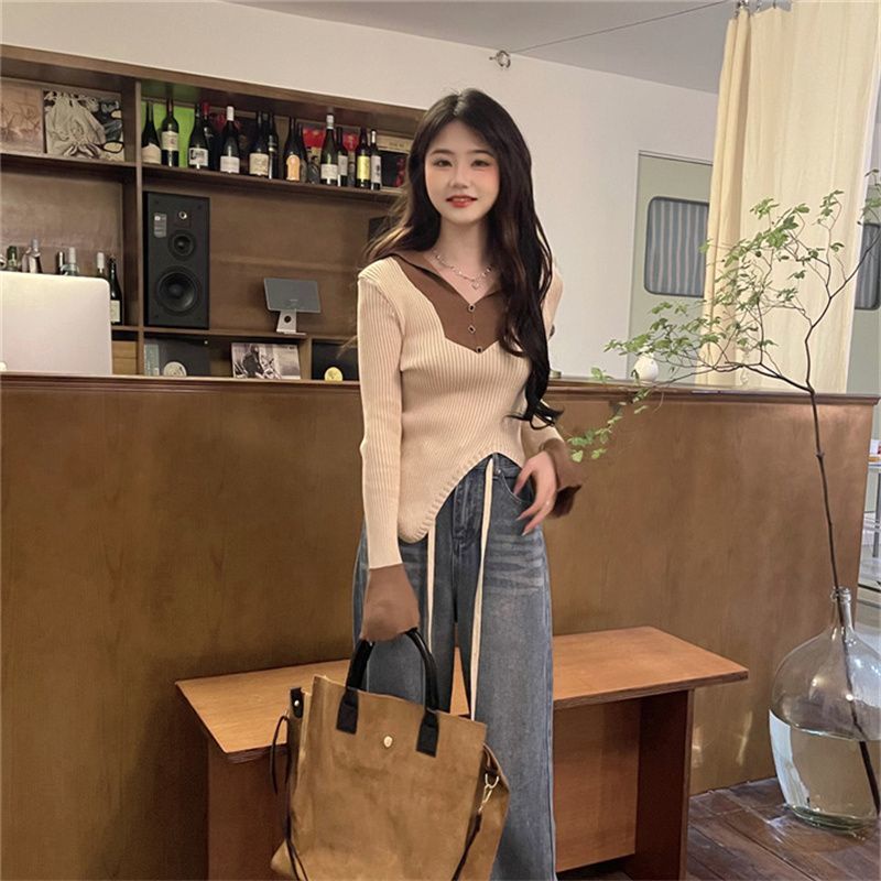 Jiashucheng Áo Sweater Tay Dài Cổ Chữ V Dáng Ôm Phong Cách Mùa Thu Mới Cho Nữ