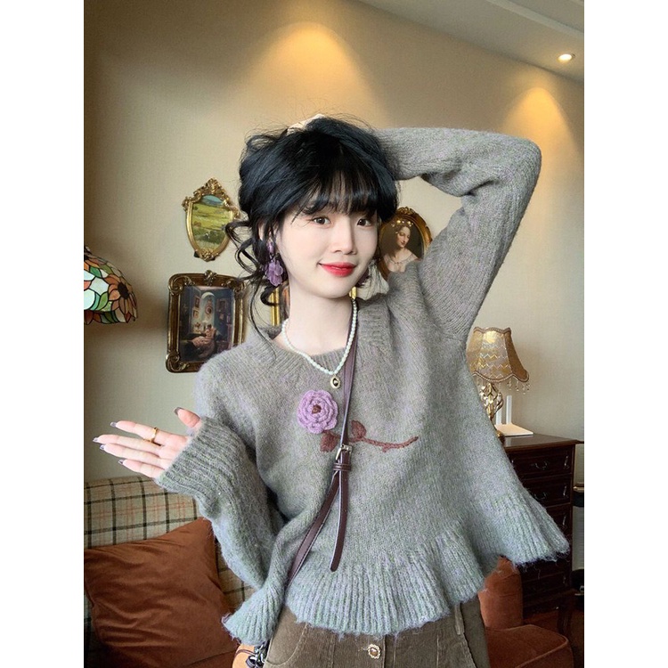 Jiashucheng Áo Sweater Dáng Rộng Dài Thêu Họa Tiết Phong Cách Mới Thời Trang Mùa Xuân Dành Cho Nữ