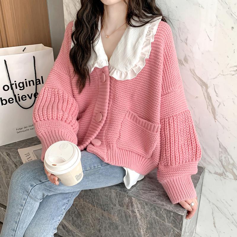 Jiashucheng Áo Khoác Cardigan Dệt Kim Dày Dáng Rộng Màu Trơn Phong Cách Hàn Quốc Ngọt Ngào Mùa Xuân Thu