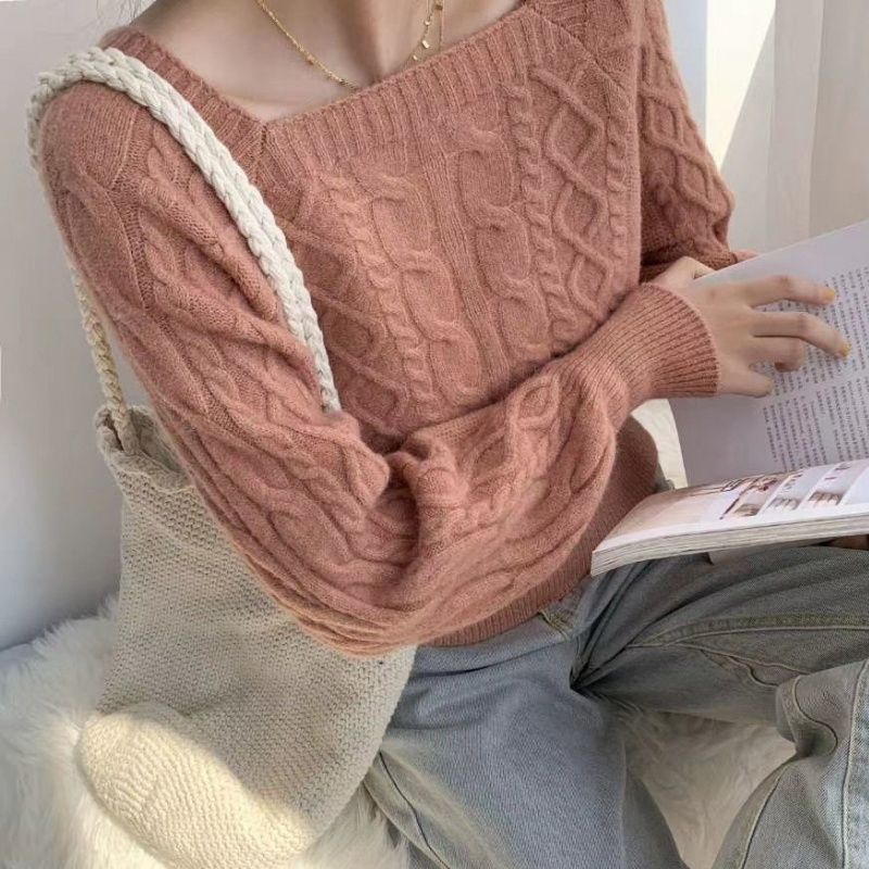 Jiashucheng Áo Sweater Cổ Vuông Xoắn Eo Mỏng Mùa Thu Phong Cách Hàn Quốc Mới Cho Nữ Sw