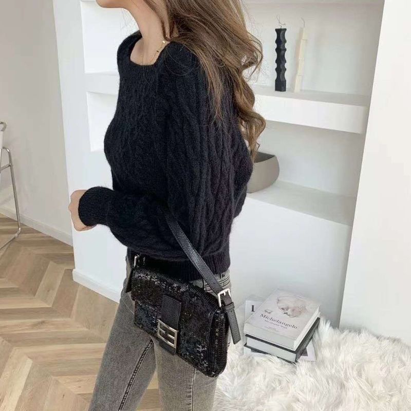 Jiashucheng Áo Sweater Cổ Vuông Xoắn Eo Mỏng Mùa Thu Phong Cách Hàn Quốc Mới Cho Nữ Sw