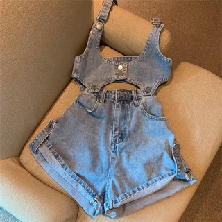 Set Yếm Quần Short Kaki Jean Mặc 2 Kiểu