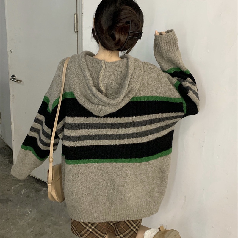 Jiashucheng Áo Hoodie Tay Dài Dáng Rộng Họa Tiết Kẻ Sọc Màu Sắc Tương Phản Phong Cách Hàn Quốc Cổ Điển Thời Trang Thu Đông Cho Nữ