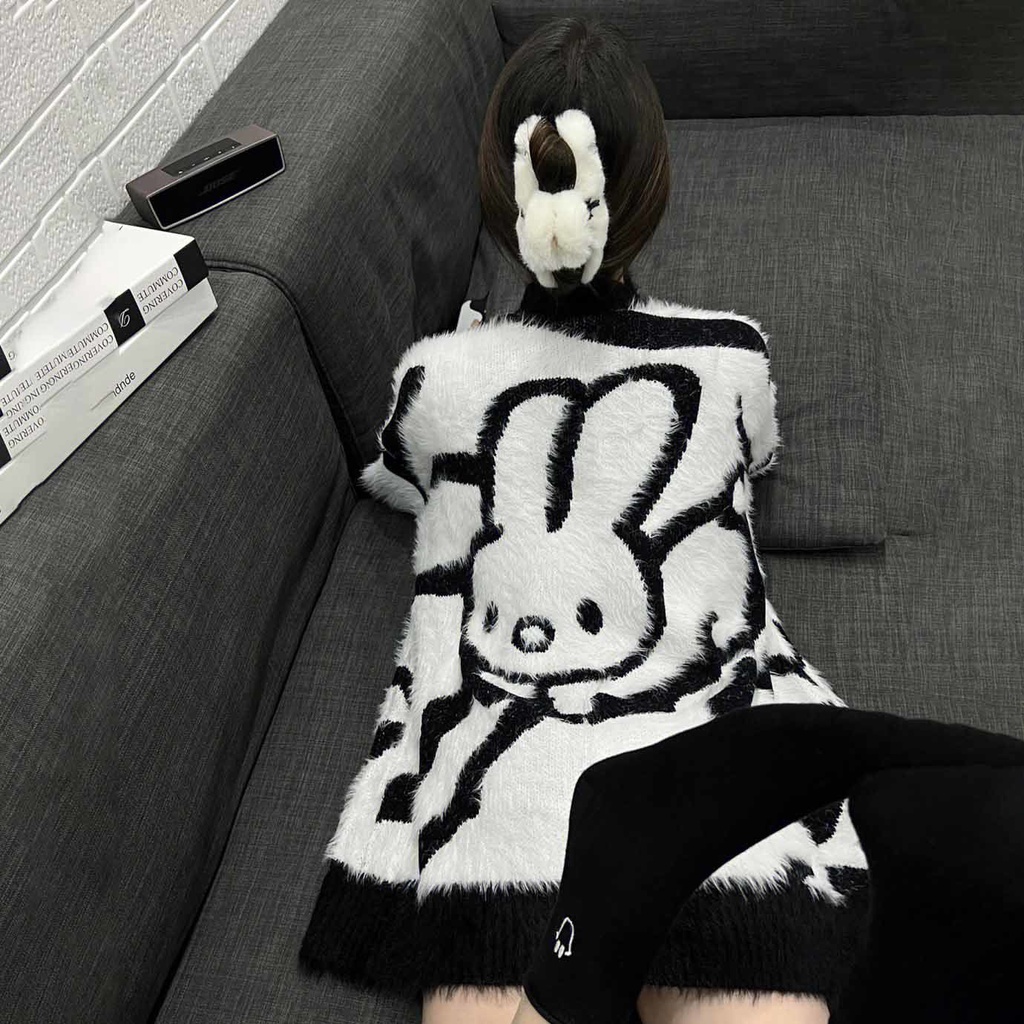 Jiashucheng Áo Sweater Dày Dặn Mềm Mại Phối Lông Thỏ Phong Cách Hàn Quốc Cho Nữ Sinh
