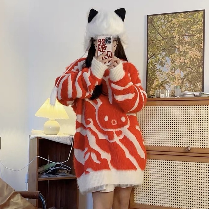 Jiashucheng Áo Sweater Dày Dặn Mềm Mại Phối Lông Thỏ Phong Cách Hàn Quốc Cho Nữ Sinh