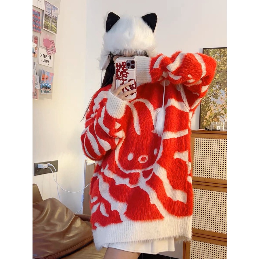 Jiashucheng Áo Sweater Dày Dặn Mềm Mại Phối Lông Thỏ Phong Cách Hàn Quốc Cho Nữ Sinh