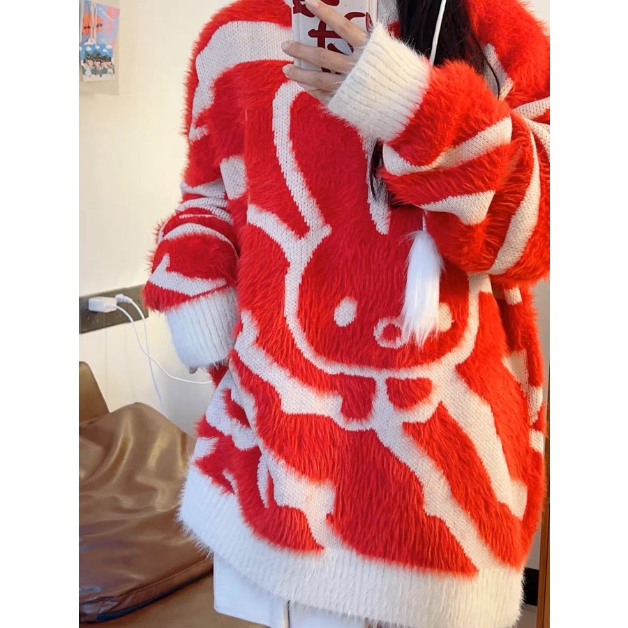 Jiashucheng Áo Sweater Dày Dặn Mềm Mại Phối Lông Thỏ Phong Cách Hàn Quốc Cho Nữ Sinh