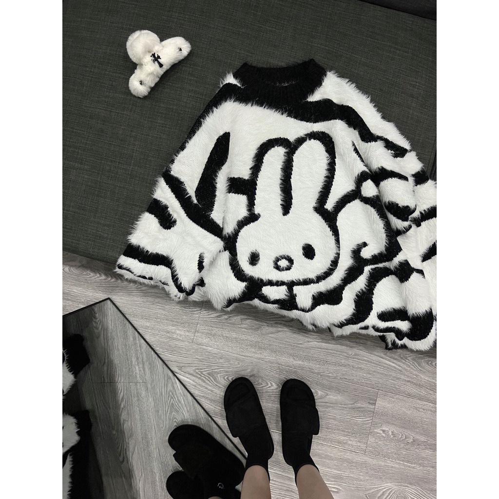 Jiashucheng Áo Sweater Dày Dặn Mềm Mại Phối Lông Thỏ Phong Cách Hàn Quốc Cho Nữ Sinh