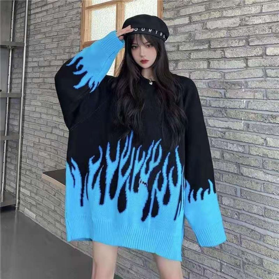 Jiashucheng Áo Khoác Sweater Dày Dặn Phối Màu Lửa Phong Cách Hàn Quốc Thời Trang Thu Đông Dành Cho Học Sinh Nữ