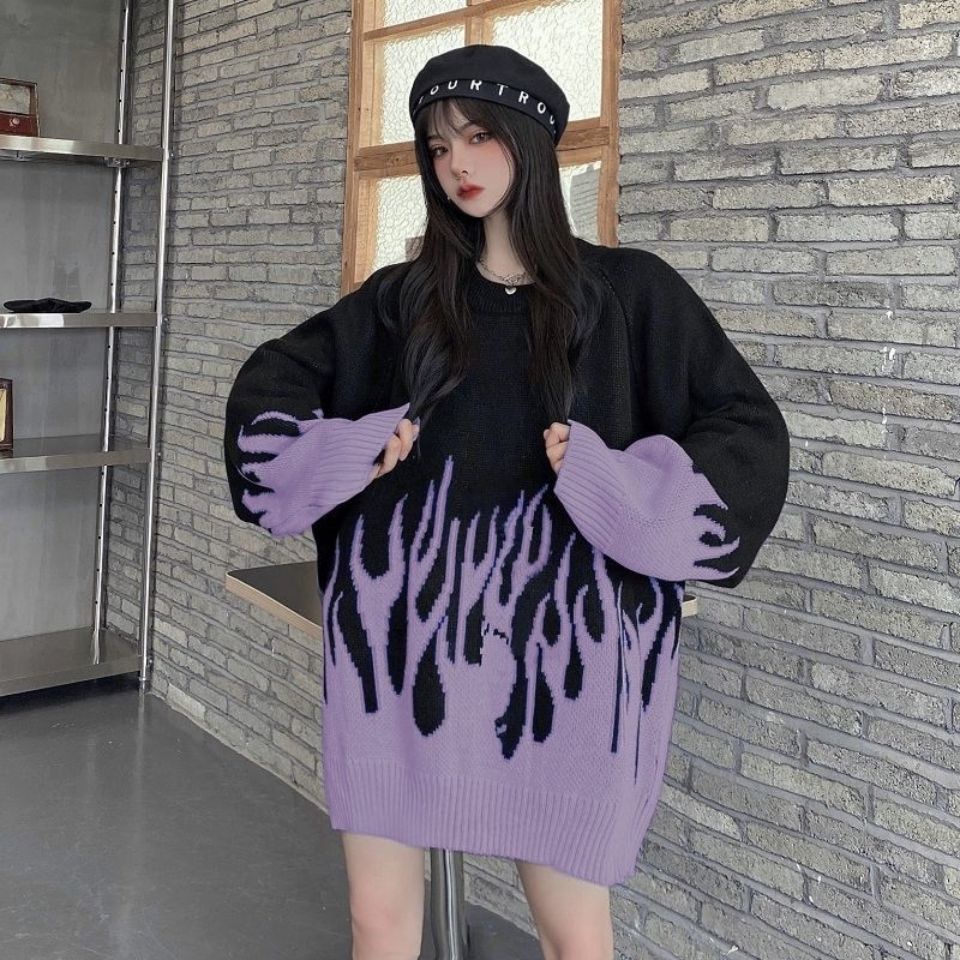 Jiashucheng Áo Khoác Sweater Dày Dặn Phối Màu Lửa Phong Cách Hàn Quốc Thời Trang Thu Đông Dành Cho Học Sinh Nữ