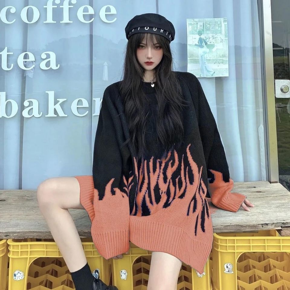 Jiashucheng Áo Khoác Sweater Dày Dặn Phối Màu Lửa Phong Cách Hàn Quốc Thời Trang Thu Đông Dành Cho Học Sinh Nữ