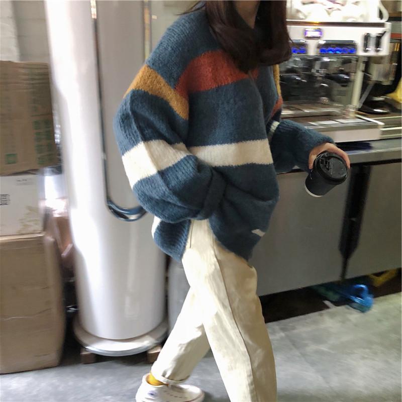Jiashucheng Áo Sweater Dệt Kim Tay Dài Cổ Tròn Dáng Rộng Phong Cách Hàn Quốc Thời Trang Thu Đông Mới Cho Nữ