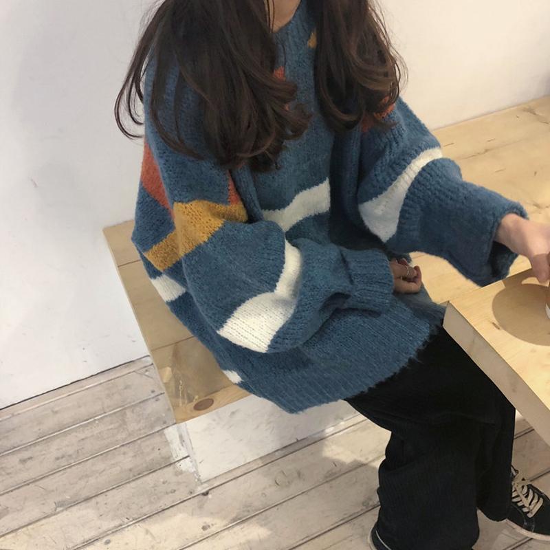 Jiashucheng Áo Sweater Dệt Kim Tay Dài Cổ Tròn Dáng Rộng Phong Cách Hàn Quốc Thời Trang Thu Đông Mới Cho Nữ