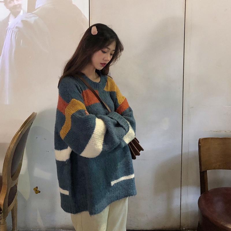 Jiashucheng Áo Sweater Dệt Kim Tay Dài Cổ Tròn Dáng Rộng Phong Cách Hàn Quốc Thời Trang Thu Đông Mới Cho Nữ