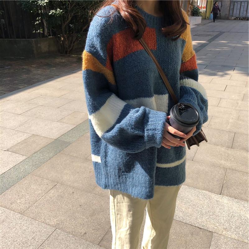 Jiashucheng Áo Sweater Dệt Kim Tay Dài Cổ Tròn Dáng Rộng Phong Cách Hàn Quốc Thời Trang Thu Đông Mới Cho Nữ