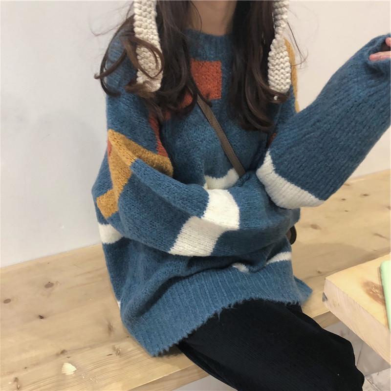 Jiashucheng Áo Sweater Dệt Kim Tay Dài Cổ Tròn Dáng Rộng Phong Cách Hàn Quốc Thời Trang Thu Đông Mới Cho Nữ