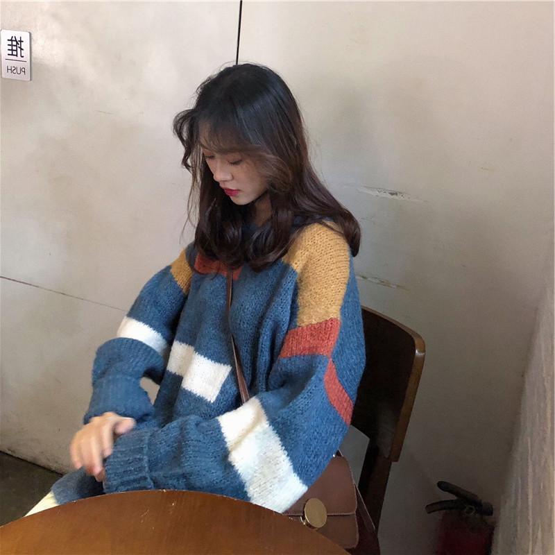 Jiashucheng Áo Sweater Dệt Kim Tay Dài Cổ Tròn Dáng Rộng Phong Cách Hàn Quốc Thời Trang Thu Đông Mới Cho Nữ