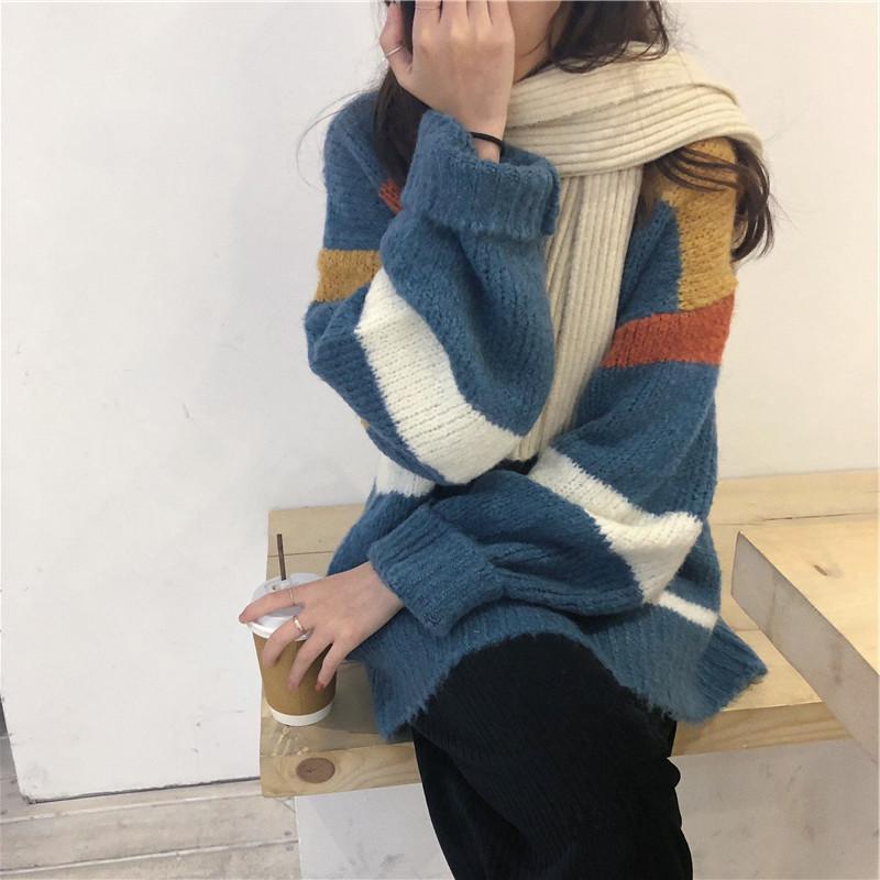 Jiashucheng Áo Sweater Dệt Kim Tay Dài Cổ Tròn Dáng Rộng Phong Cách Hàn Quốc Thời Trang Thu Đông Mới Cho Nữ