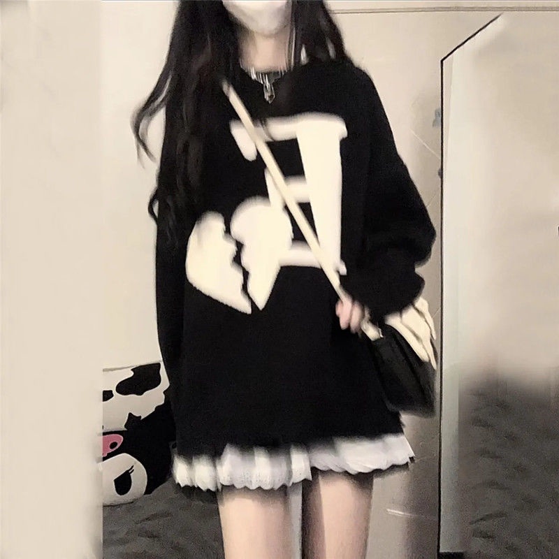 Jiashucheng Áo Sweater Cổ Tròn Dáng Rộng Họa Tiết Trái Tim Phong Cách Preppy Retro Thu Đông Dành Cho Nữ Sinh