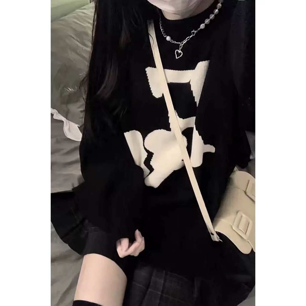 Jiashucheng Áo Sweater Cổ Tròn Dáng Rộng Họa Tiết Trái Tim Phong Cách Preppy Retro Thu Đông Dành Cho Nữ Sinh