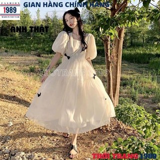  Đầm babydoll cổ vuông gắn nơ kiểu dáng hàn quốc -váy dự tiệc cực xinh -THỜI TRANG 1989 