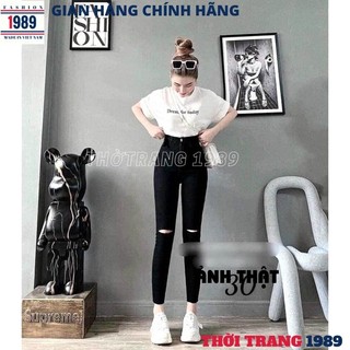 Quần thô kaki nữ rách hai gối kiểu dáng hàn quốc ulzzang ,quần lưng cao -THỜI TRANG 1989