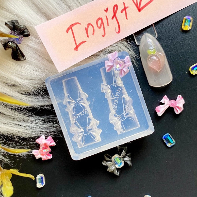 Khuôn Silicon Móng Mẫu Nơ 3D, Khuôn Charm Nail Nơ Trang Trí Móng Tay, Nail Box