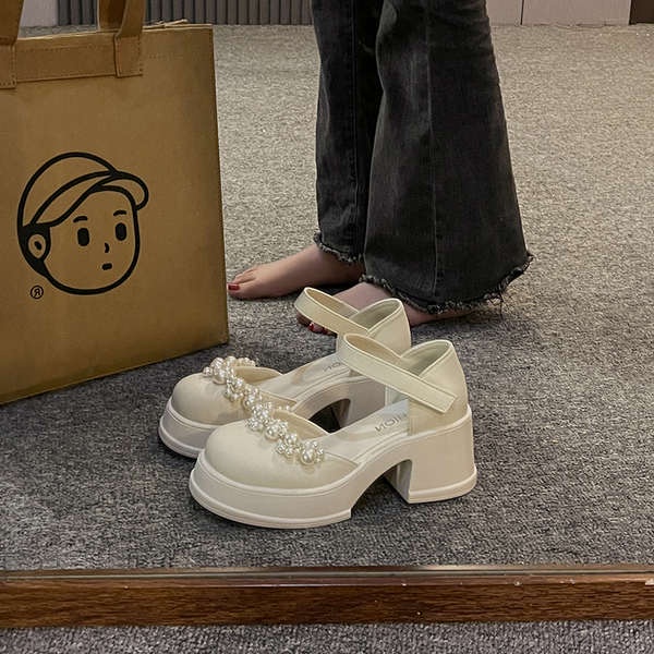 Giày Sandal Cao Gót Đế Dày Đính Ngọc Trai Thời Trang Dành Cho Nữ