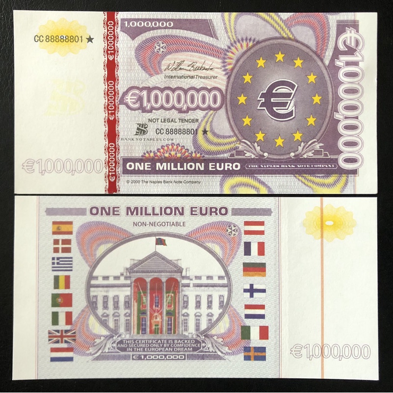 Euro mệnh giá 1 triệu euro lưu niệm
