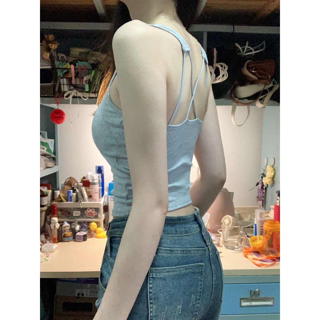 Jiashucheng Áo Hai Dây Mùa Hè Có Mút Đệm Ngực Và Dây Chéo Sau Lưng Gợi Cảm Cho Nữ Niche