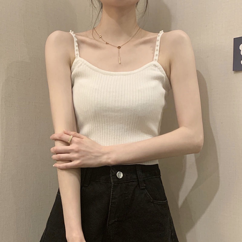 Jiashucheng Áo Lót Lụa Lạnh Dạng Ngắn Màu Trắng Trơn Mặc Bên Trong Thời Trang Mùa Hè Cho Nữ