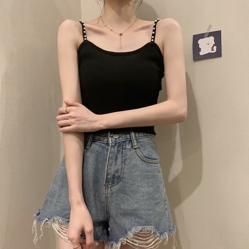 Jiashucheng Áo Lót Lụa Lạnh Dạng Ngắn Màu Trắng Trơn Mặc Bên Trong Thời Trang Mùa Hè Cho Nữ