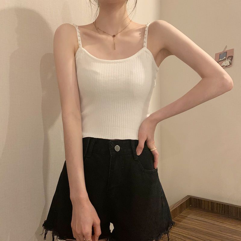 Jiashucheng Áo Lót Lụa Lạnh Dạng Ngắn Màu Trắng Trơn Mặc Bên Trong Thời Trang Mùa Hè Cho Nữ