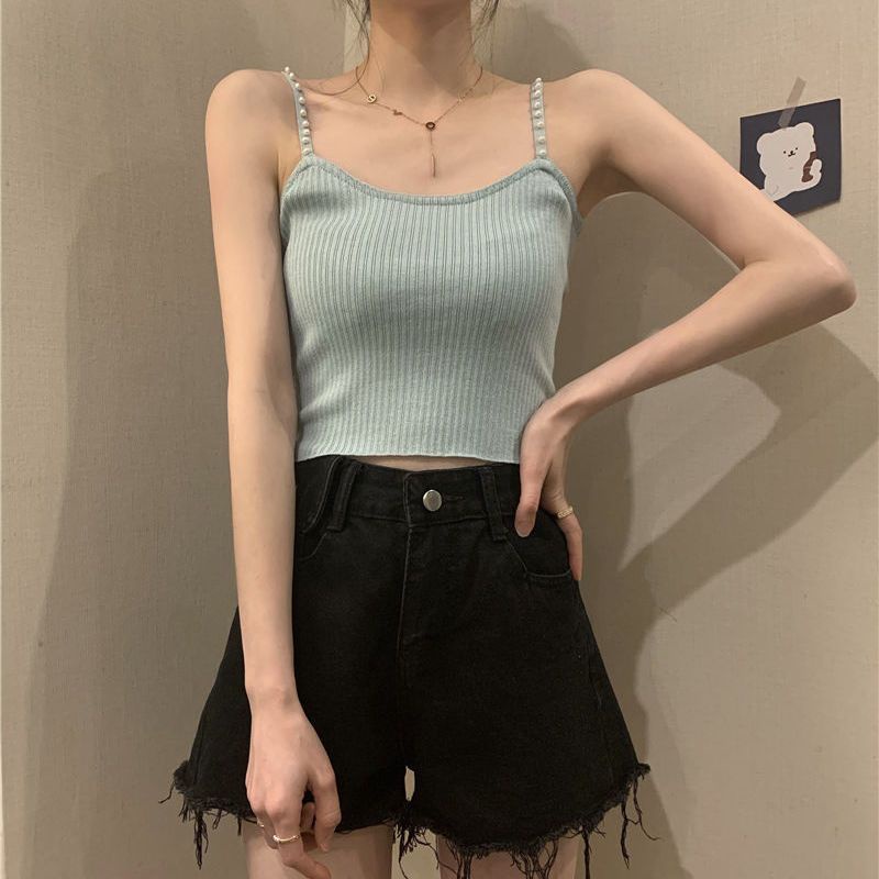 Jiashucheng Áo Lót Lụa Lạnh Dạng Ngắn Màu Trắng Trơn Mặc Bên Trong Thời Trang Mùa Hè Cho Nữ