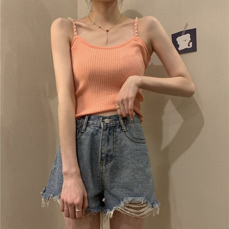 Jiashucheng Áo Lót Lụa Lạnh Dạng Ngắn Màu Trắng Trơn Mặc Bên Trong Thời Trang Mùa Hè Cho Nữ