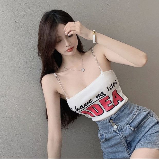 Jiashucheng Áo Hai Dây Ngắn In Họa Tiết Phối Dây Xích Thời Trang Mùa Hè Mới Cho Nữ