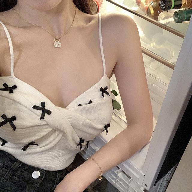 Jiashucheng Áo Dệt Kim Hai Dây Dáng Ôm Đính Nơ Thời Trang Mùa Hè Plus Size