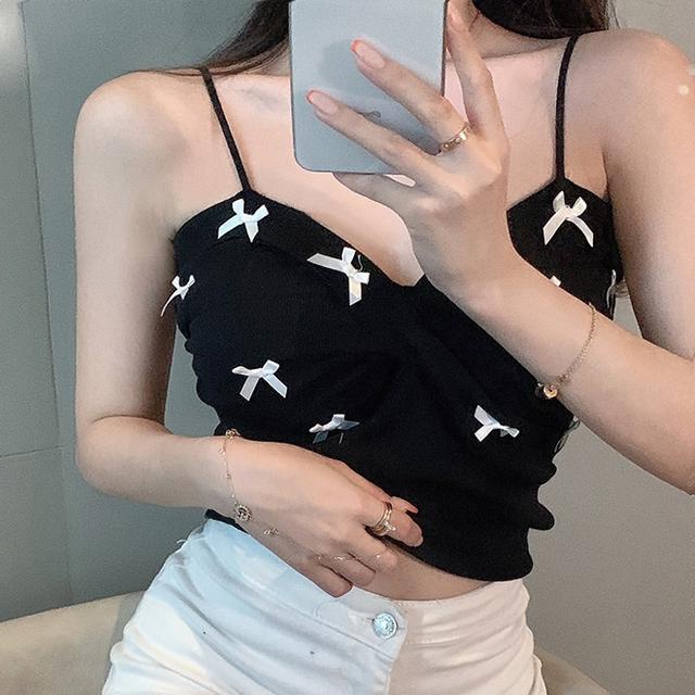 Jiashucheng Áo Dệt Kim Hai Dây Dáng Ôm Đính Nơ Thời Trang Mùa Hè Plus Size