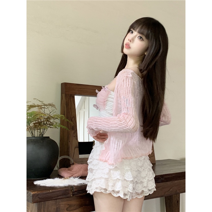 Jiashucheng Áo Hai Dây Ngắn Mỏng Ghép Mảnh Ghép Vải Gạc Thiết Kế Hình Bướm Thời Trang Mùa Hè Quyến Rũ Cho Nữ