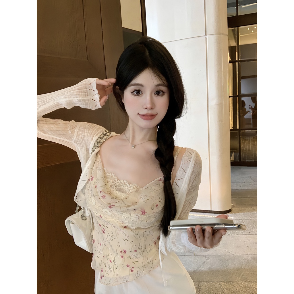 Jiashucheng Áo Voan Hoa Hai Dây Mùa Hè Thiết Kế Ngọt Ngào Cho Nữ