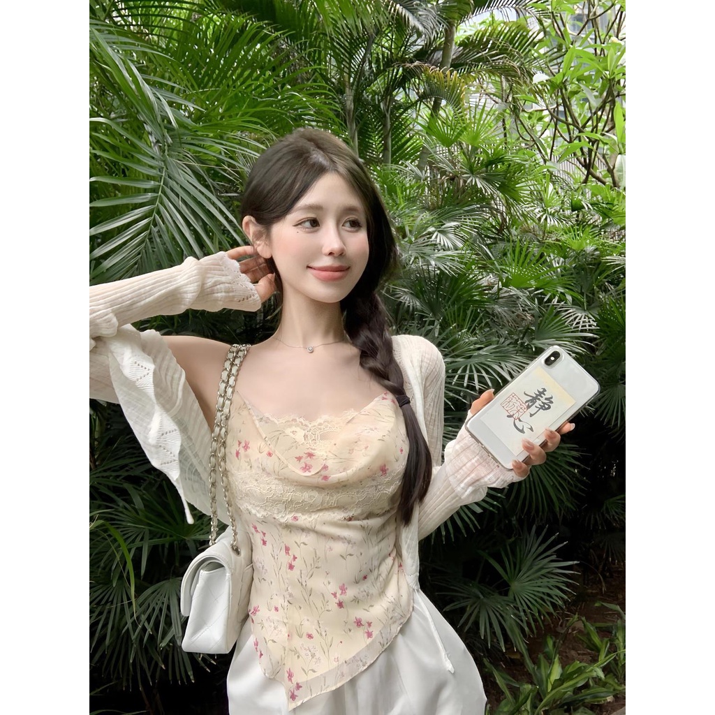 Jiashucheng Áo Voan Hoa Hai Dây Mùa Hè Thiết Kế Ngọt Ngào Cho Nữ