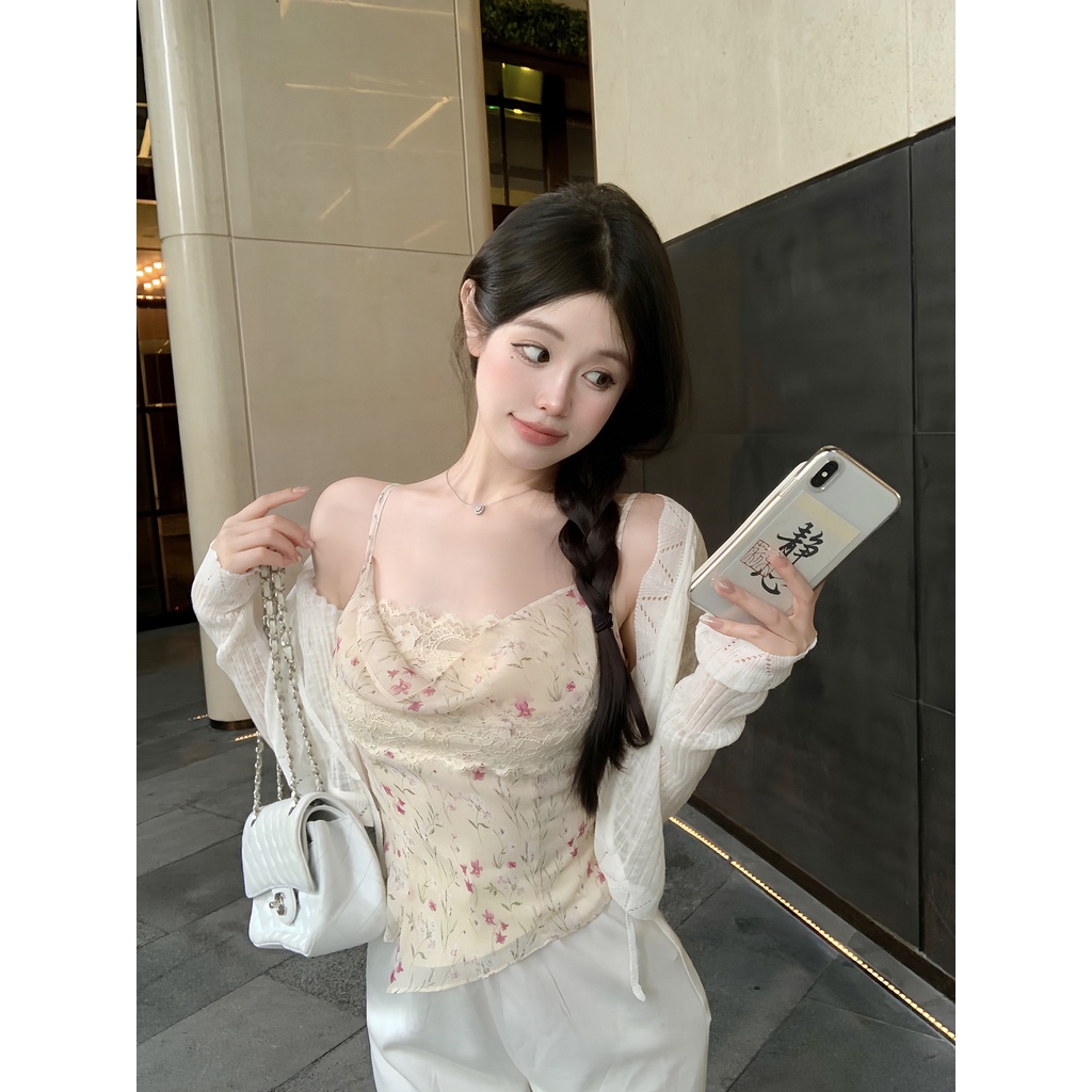 Jiashucheng Áo Voan Hoa Hai Dây Mùa Hè Thiết Kế Ngọt Ngào Cho Nữ