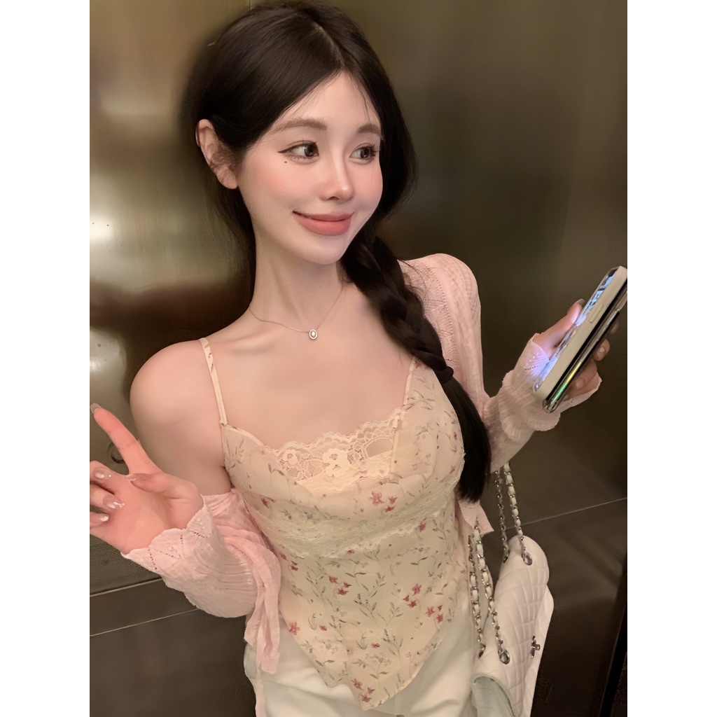 Jiashucheng Áo Voan Hoa Hai Dây Mùa Hè Thiết Kế Ngọt Ngào Cho Nữ