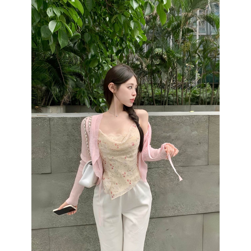 Jiashucheng Áo Voan Hoa Hai Dây Mùa Hè Thiết Kế Ngọt Ngào Cho Nữ