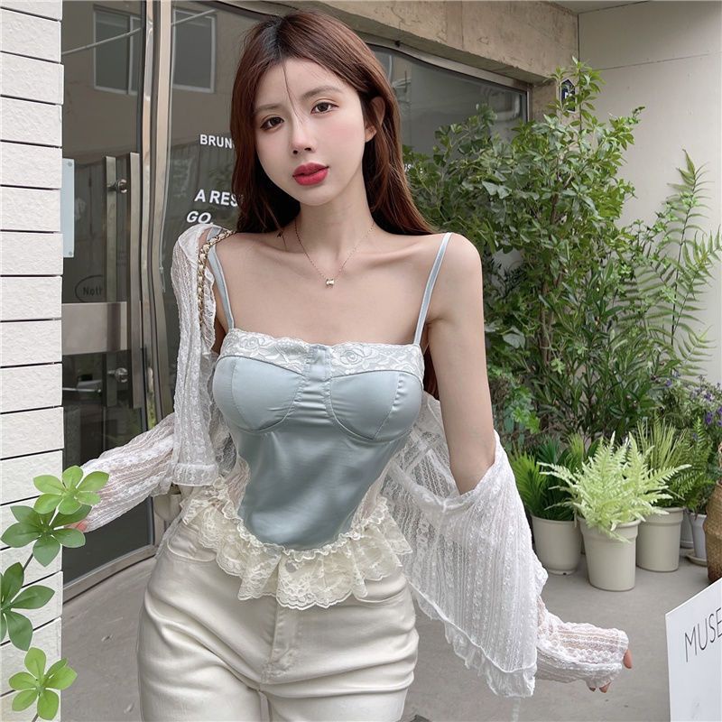 Jiashucheng Áo Lót Dạng Ống Hai Dây Quấn Ngực Phối Ren Quyến Rũ Đẹp Mắt Cho Nữ