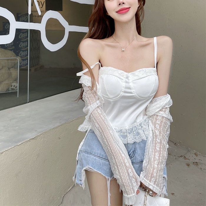 Jiashucheng Áo Lót Dạng Ống Hai Dây Quấn Ngực Phối Ren Quyến Rũ Đẹp Mắt Cho Nữ