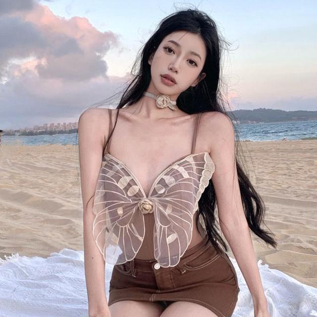 Jiashucheng Áo Lót Hai Dây Họa Tiết Bướm Thời Trang Xuân Hè Quyến Rũ Cho Nữ